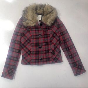 Heritage 1981 Tartan Plaid Blazer Faux Fur Jacket Wool Blend. Size Medium